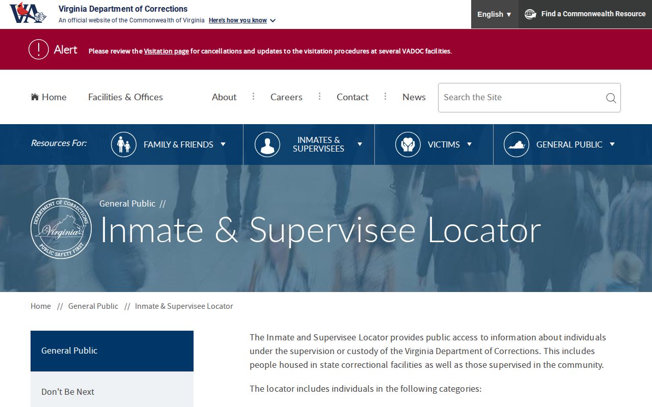 Virginia Department of Corrections locator for Appomattox County state custody research