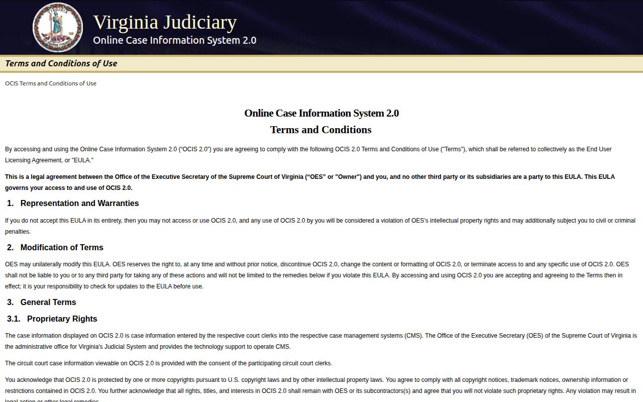 Virginia OCIS court disposition search for Appomattox County booking cases